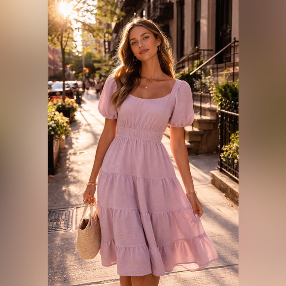 Monteau Los Angeles Dresses & Skirts - Easter Elegant Pink Puff Sleeve Dress